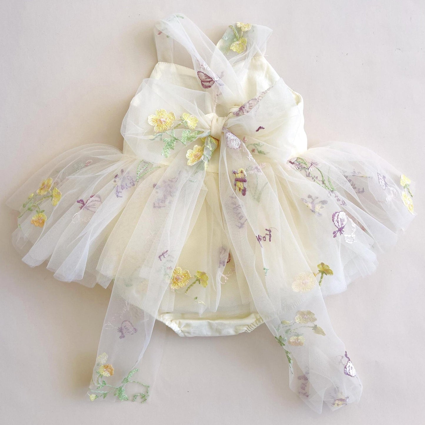 First Birthday Baby Girl Tulle Romper Dress with Floral Embroidery, Party Toddler Outfit