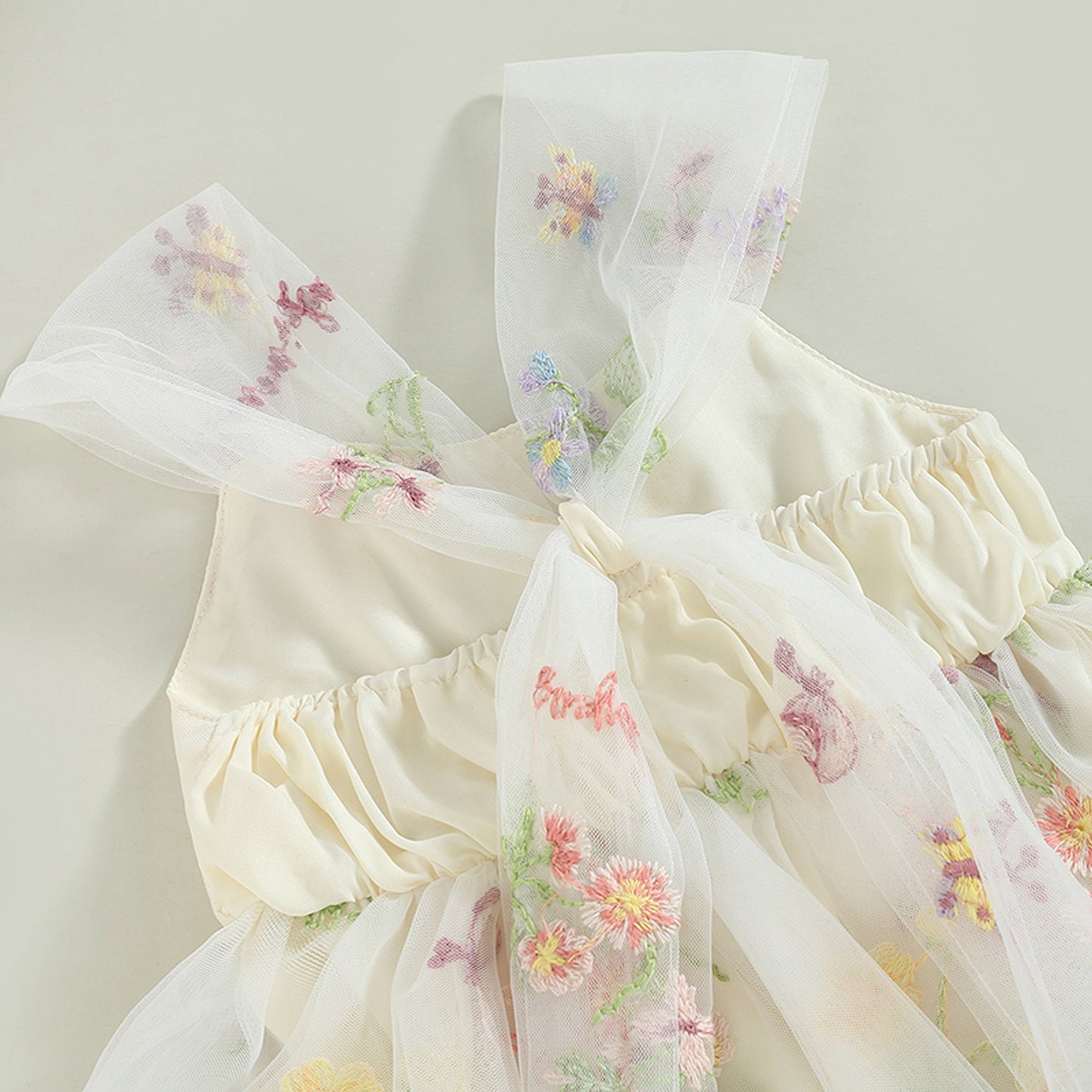 First Birthday Baby Girl Tulle Romper Dress with Floral Embroidery, Party Toddler Outfit