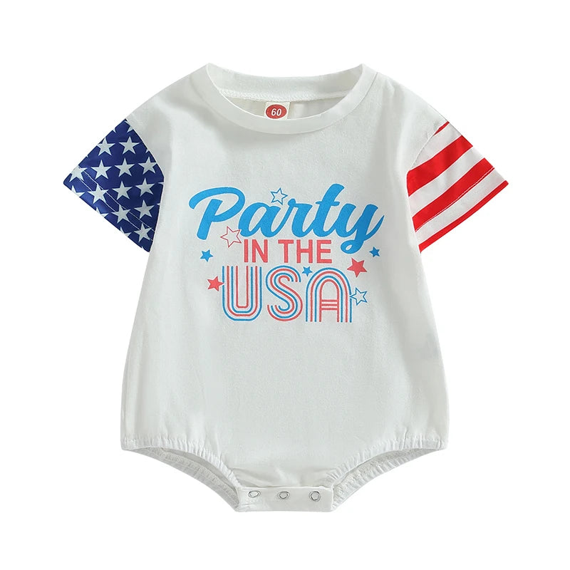USA Romper for Baby Girls & Boys, American Flag T-Shirt for Independence Day Party, Patriotic baby clothes for newborn and toddler