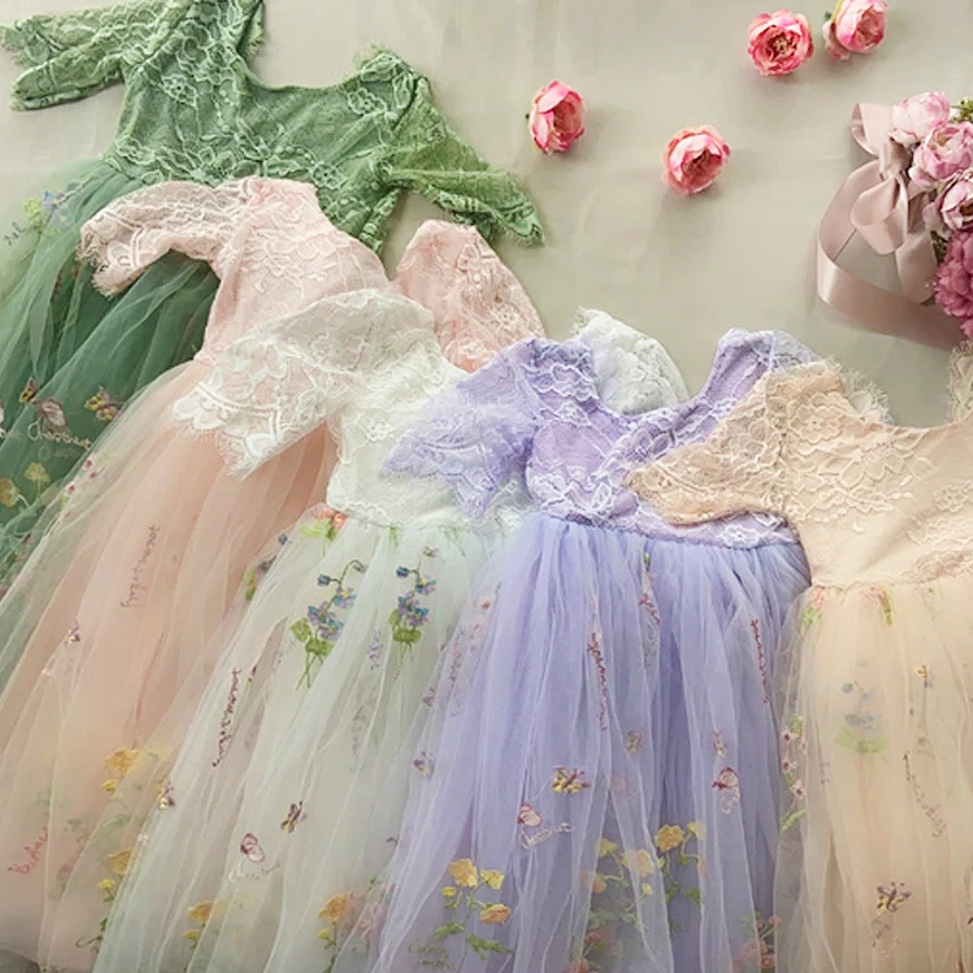 Sage Flower Girl Dresses for Forest or Beach Wedding Party, Lace and Embroidered Tulle Gown, Sage green junior bridesmaid long maxi floral dresses baby toddler