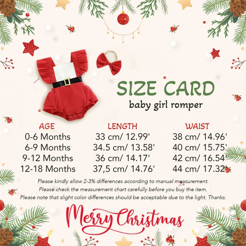 My First Christmas Santa Baby Girl Romper + Headband, Newborn & Toddler Holiday Photoshoot, Xmas Cake Smash Outfit, Infant Red Ruffle Dress