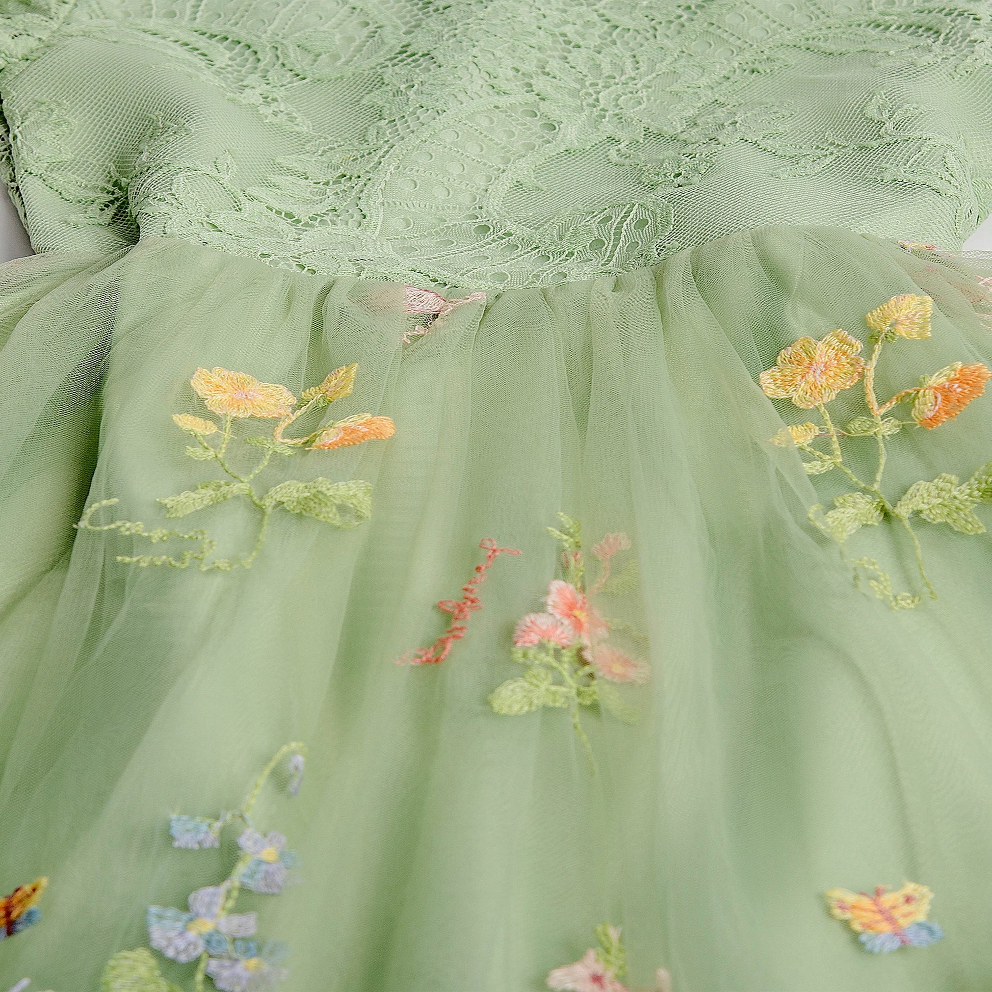 Sage Flower Girl Dresses for Forest or Beach Wedding Party, Lace and Embroidered Tulle Gown, Sage green junior bridesmaid long maxi floral dresses baby toddler
