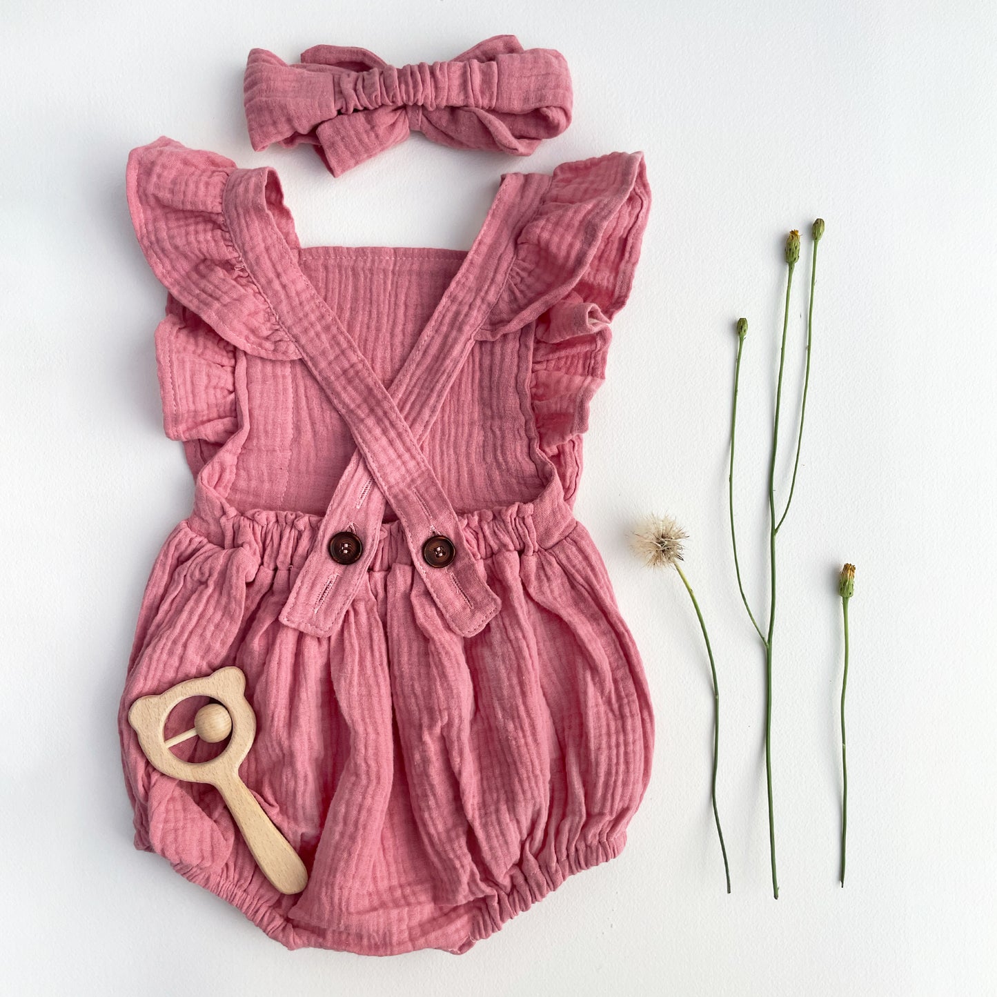 Cross back straps baby bubble romper organic cotton