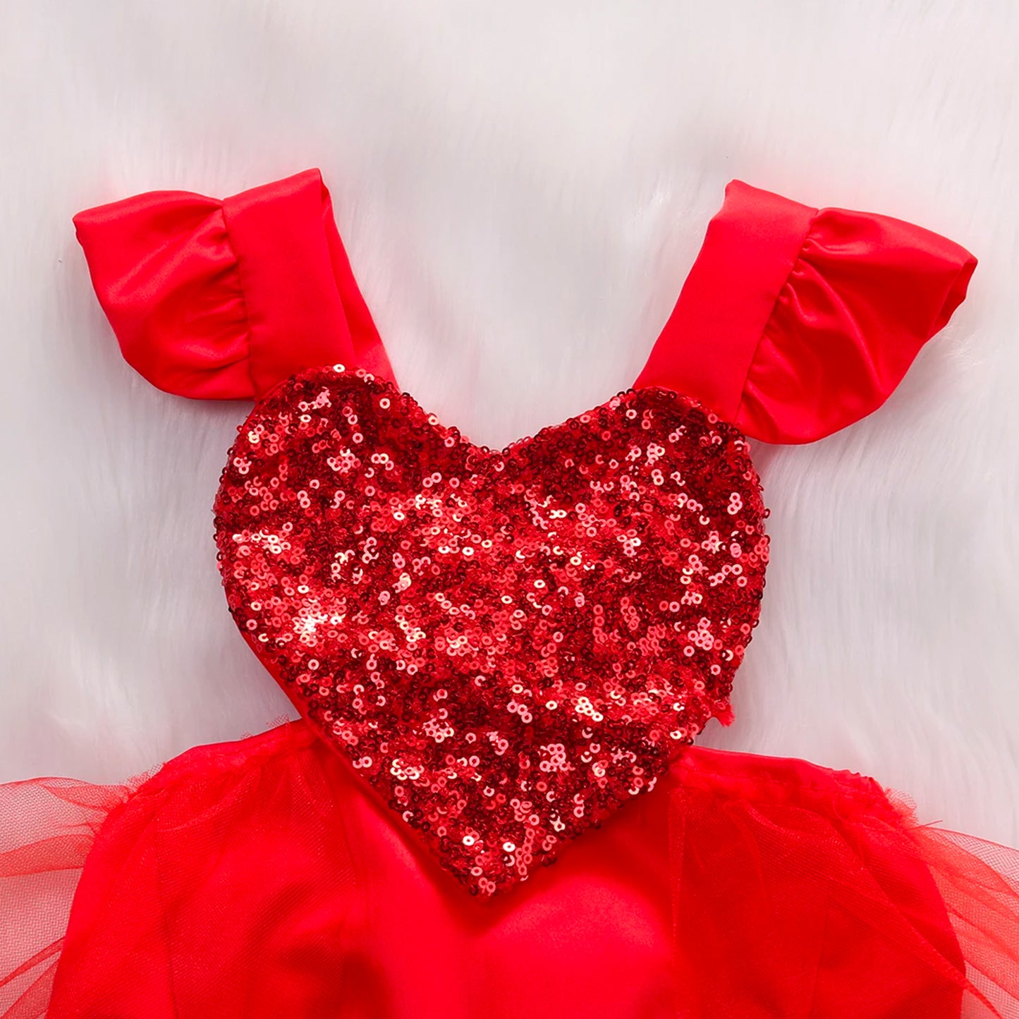 Valentines Outfit Baby Girl, Toddler Girl Red Tulle Dress Romper with Sequin Heart