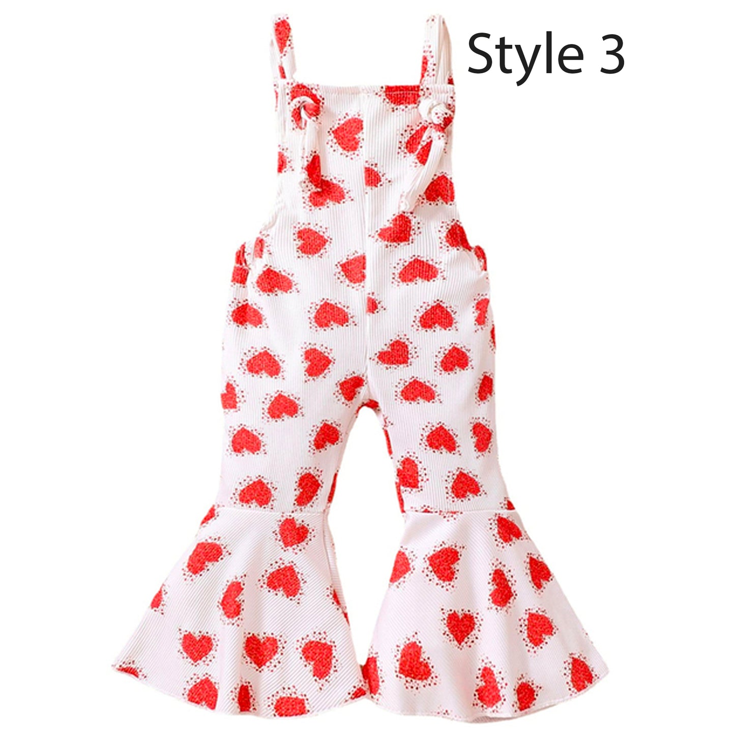 Bell Bottoms Baby Girl Overall with Hearts Print, Valentine's Day Outfit for Toddler and Kids