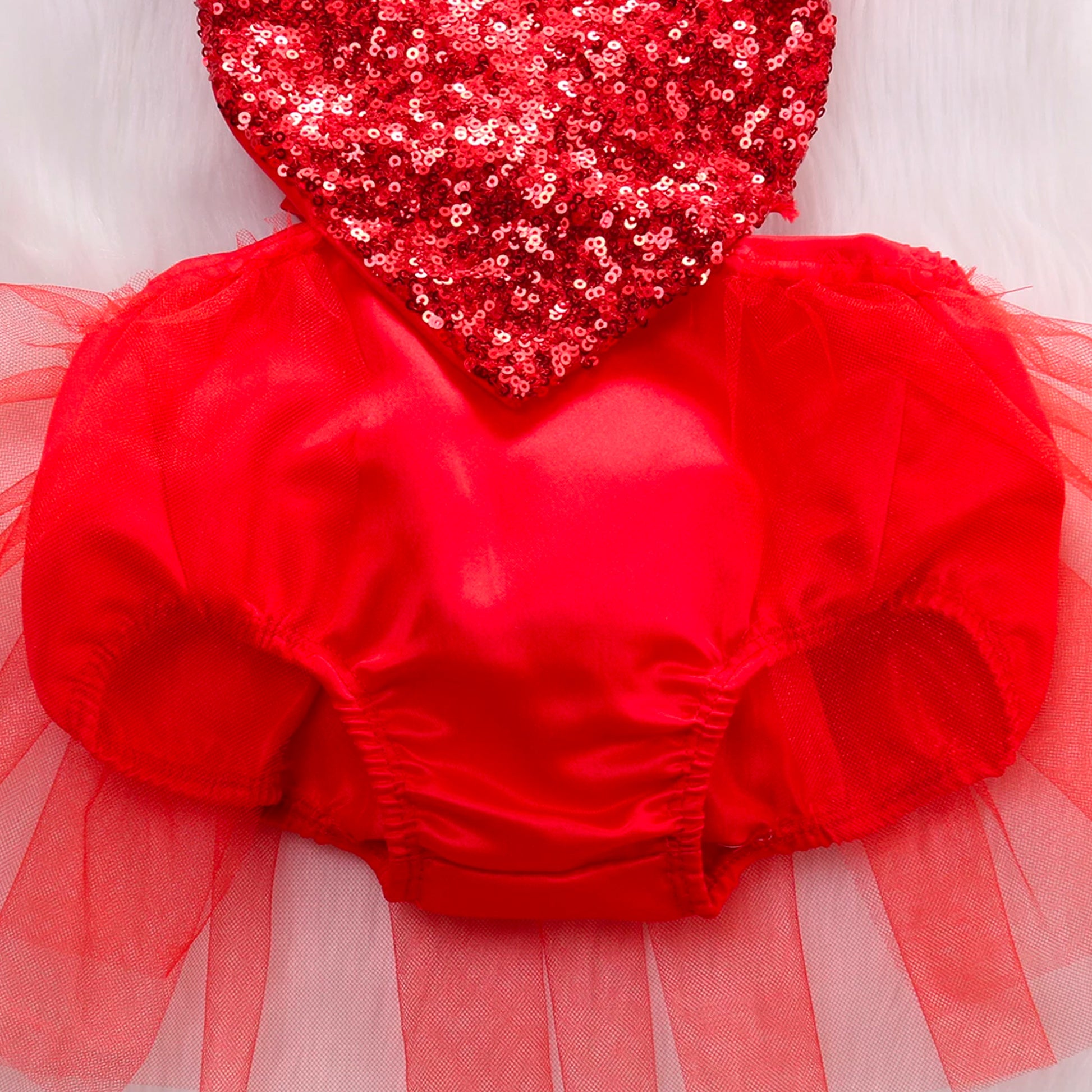 Valentines Outfit Baby Girl, Toddler Girl Red Tulle Dress Romper with Sequin Heart