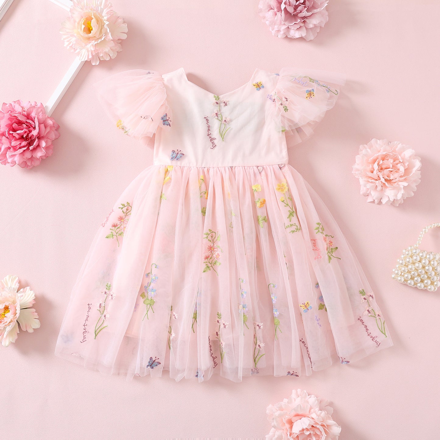 NEW 2024 Birthday Girl Dress, Sage Green Embroidered Mesh Tulle Toddler Special Occasion Outfit