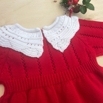 Red Christmas baby romper for Newborn girl and Toddler, Xmas holiday baby outfit for Family photo, Winter Knitted Christmas sweater cotton