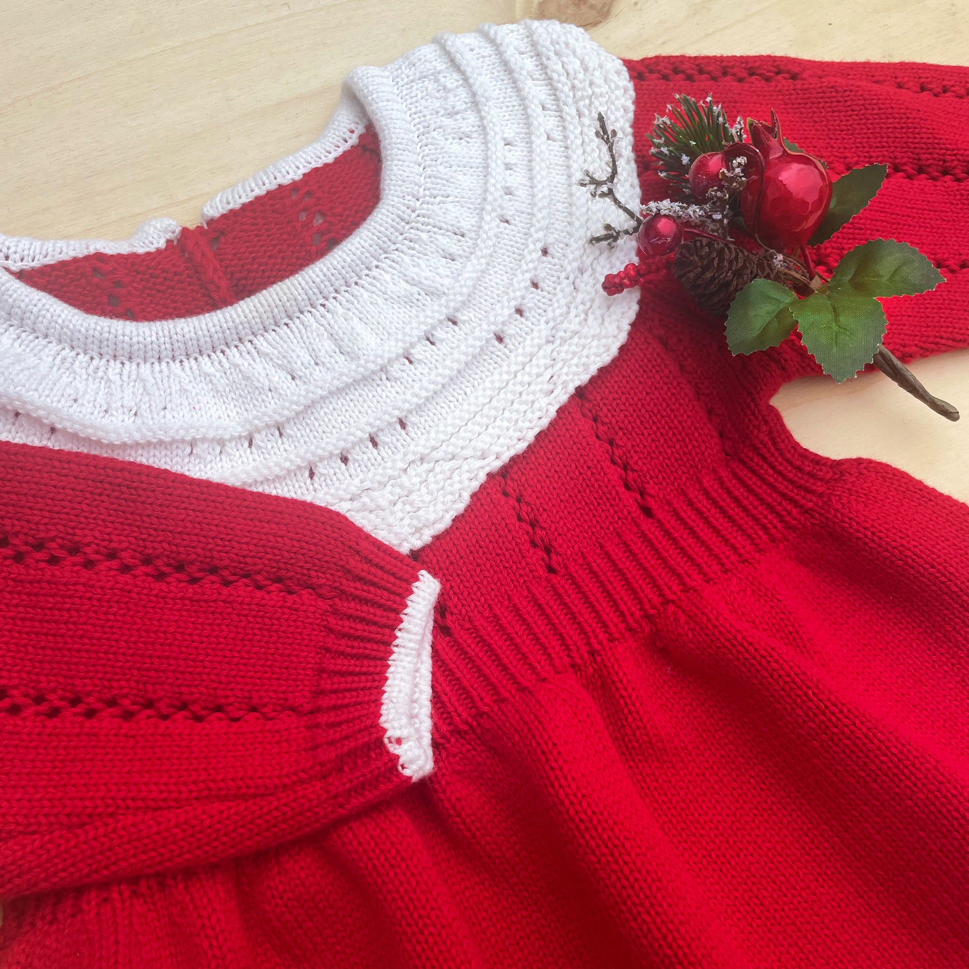 Red Christmas baby romper for Newborn girl and Toddler, Xmas holiday baby outfit for Family photo, Winter Knitted Christmas sweater cotton