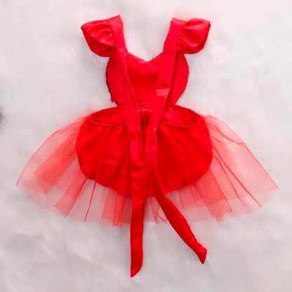 Valentines Outfit Baby Girl, Toddler Girl Red Tulle Dress Romper with Sequin Heart