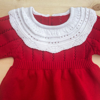 Red Christmas baby romper for Newborn girl and Toddler, Xmas holiday baby outfit for Family photo, Winter Knitted Christmas sweater cotton