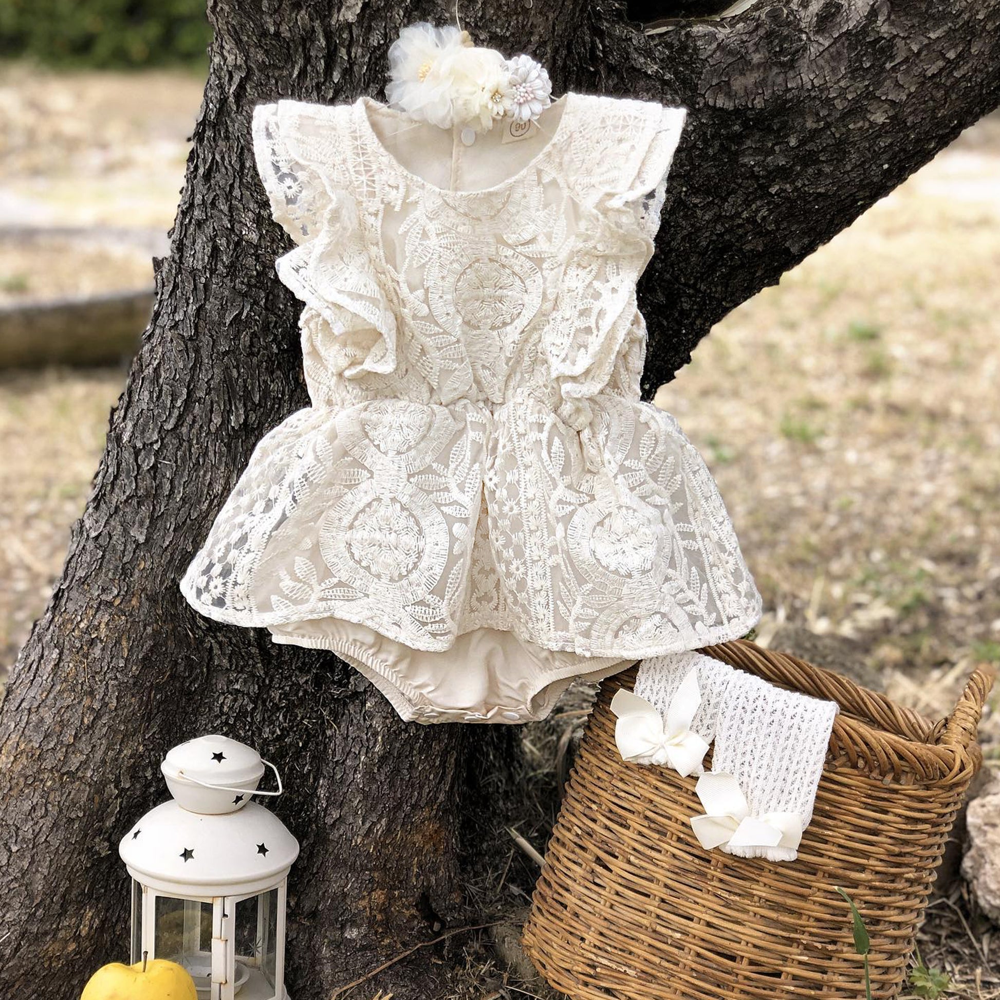 Boho Baby Girl Lace Dress Romper for First Birthday Cake Smash Outfit Girl, Baptism or Wedding