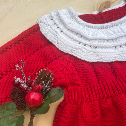 Red Christmas baby romper for Newborn girl and Toddler, Xmas holiday baby outfit for Family photo, Winter Knitted Christmas sweater cotton