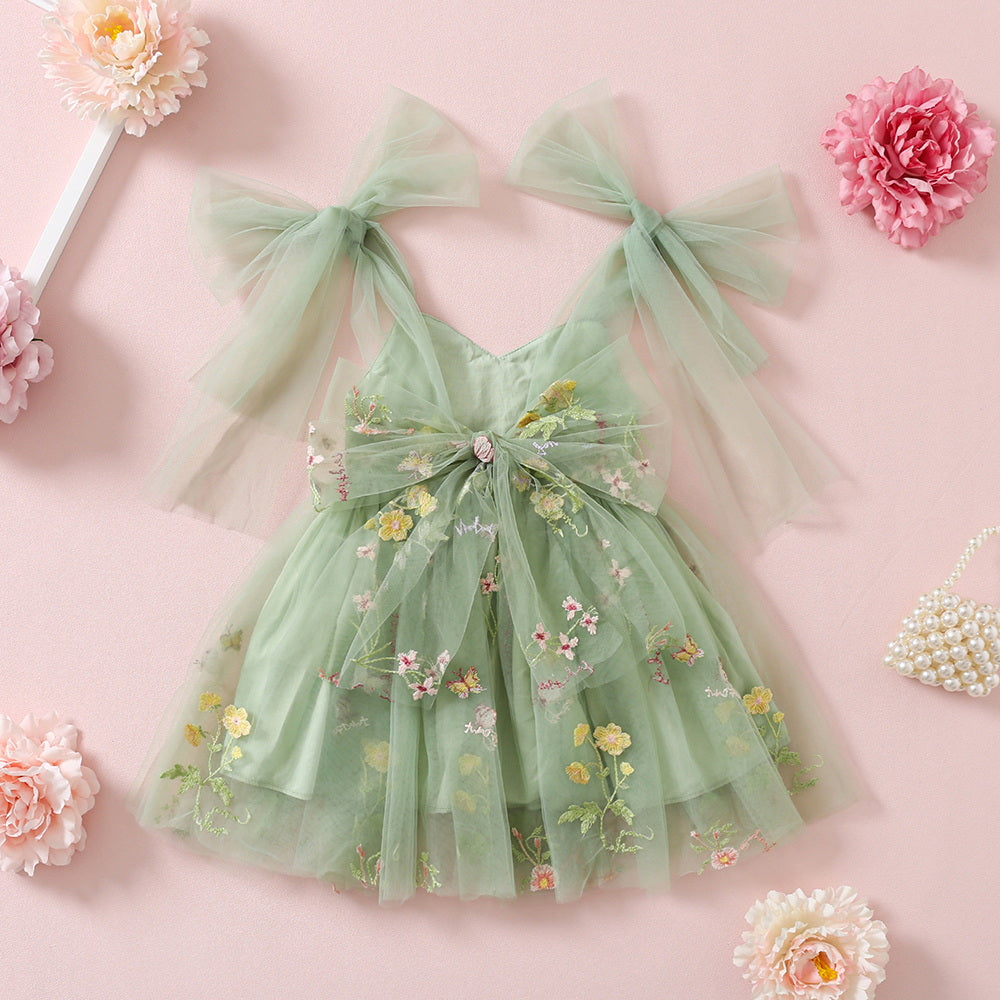 Sage Flower Girl Dresses or Junior Bridesmaid Outfit for Forest Wedding Party, Embroidered Tulle Tutu Gown, Beach Wedding Ceremony, Toddler Flower Girl, Spring Summer 2024 Easter