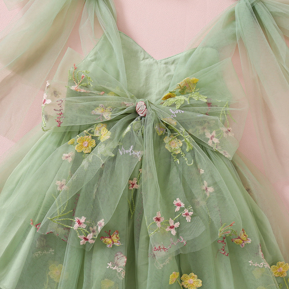 Sage Flower Girl Dresses or Junior Bridesmaid Outfit for Forest Wedding Party, Embroidered Tulle Gown Sage Flower Girl Dresses or Junior Bridesmaid Outfit for Forest Wedding Party, Embroidered Tulle Gown