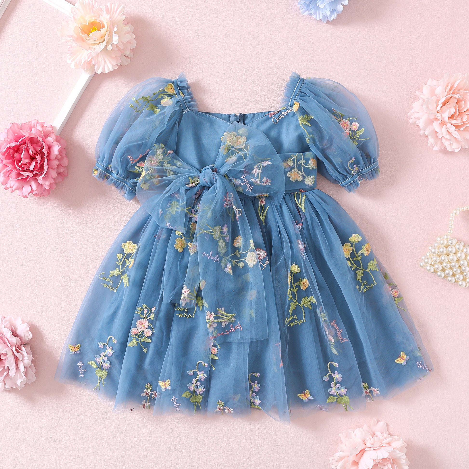 NEW 2024 Girls Dresses for Special Occasion, Sage Embroidery Fairy Princess Toddler Birthday Outfit, Dusty Blue Flower Girl Dress, Forest Wedding Junior Bridesmaid, Matching Sisters dresses