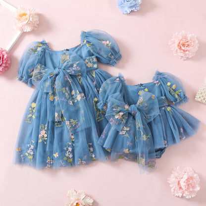 NEW 2024 Girls Dresses for Special Occasion, Sage Embroidery Fairy Princess Toddler Birthday Outfit, Dusty Blue Flower Girl Dress, Forest Wedding Junior Bridesmaid, Matching Sisters dresses