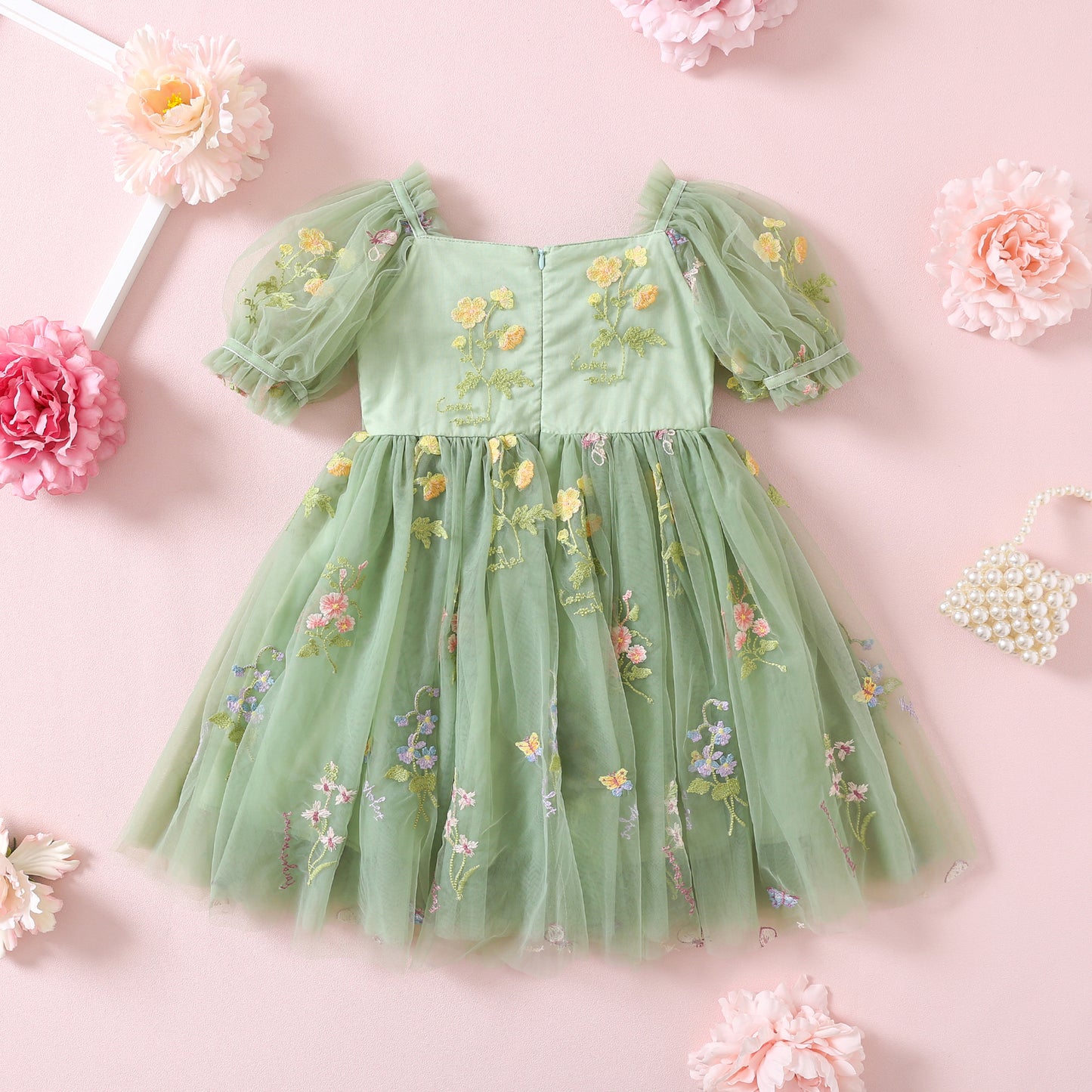 NEW 2024 Girls Dresses for Special Occasion, Sage Embroidery Fairy Princess Toddler Birthday Outfit, Sage Green Flower Girl Dress, Forest Wedding Junior Bridesmaid, Matching Sisters dresses