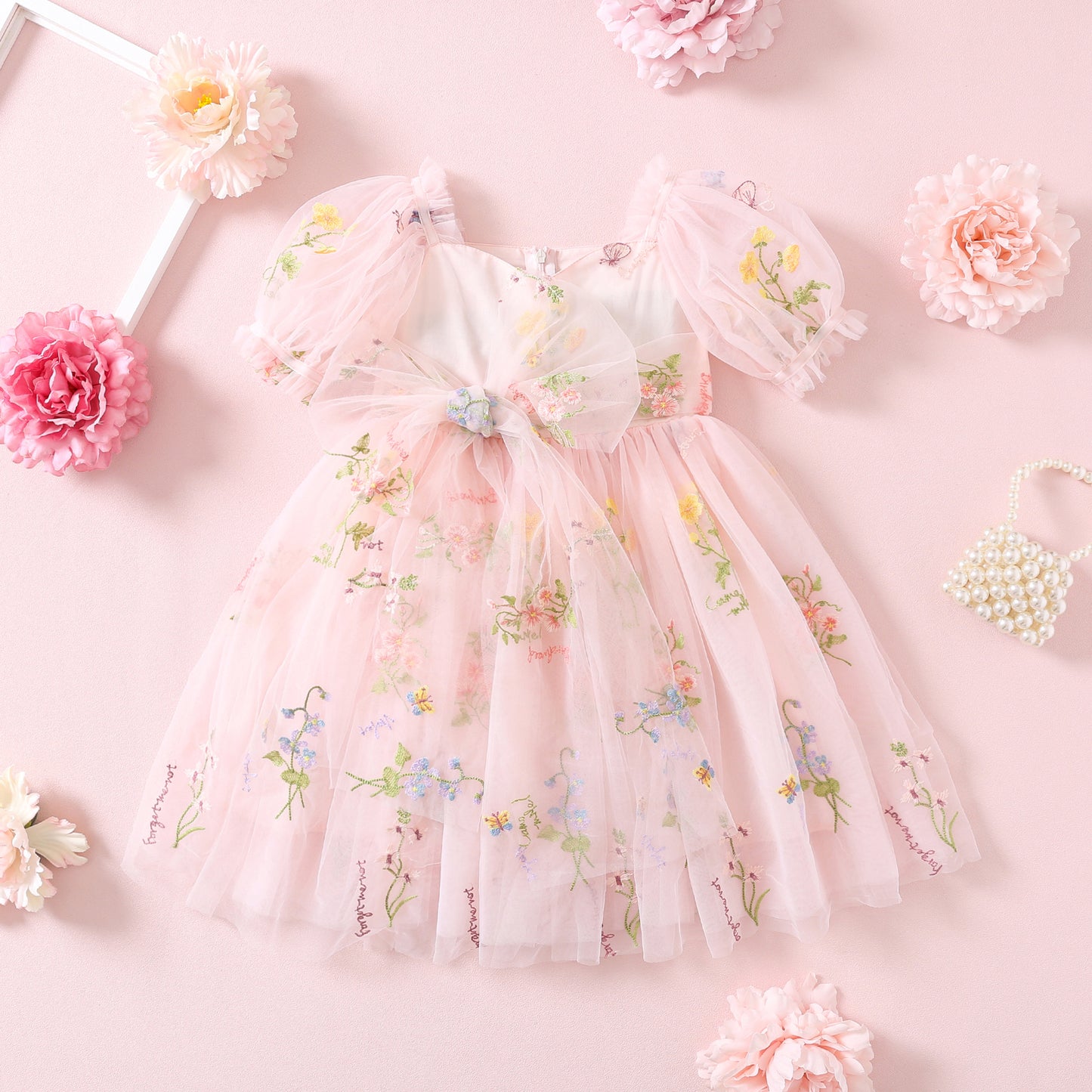 NEW 2024 Girls Dresses for Special Occasion, Sage Embroidery Fairy Princess Toddler Birthday Outfit, Pink Flower Girl Dress, Forest Wedding Junior Bridesmaid, Matching Sisters dresses