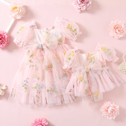 NEW 2024 Girls Dresses for Special Occasion, Sage Embroidery Fairy Princess Toddler Birthday Outfit, Sage Green Flower Girl Dress, Forest Wedding Junior Bridesmaid, pink Matching Sisters dresses