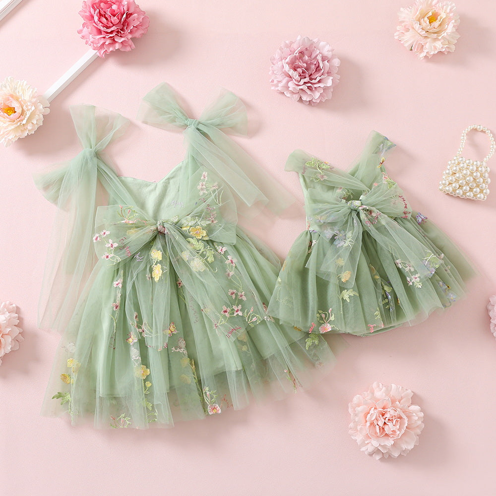 Sage Green Wedding Outfit for Mom and Daughter, Matching Tulle Dresses for Flower Girl, Baby and Toddler, Junior Bridesmaid and Bride