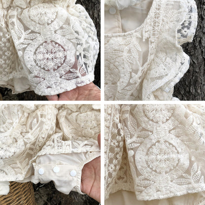 Boho Baby Girl Lace Dress Romper for First Birthday Cake Smash Outfit Girl, Baptism or Wedding