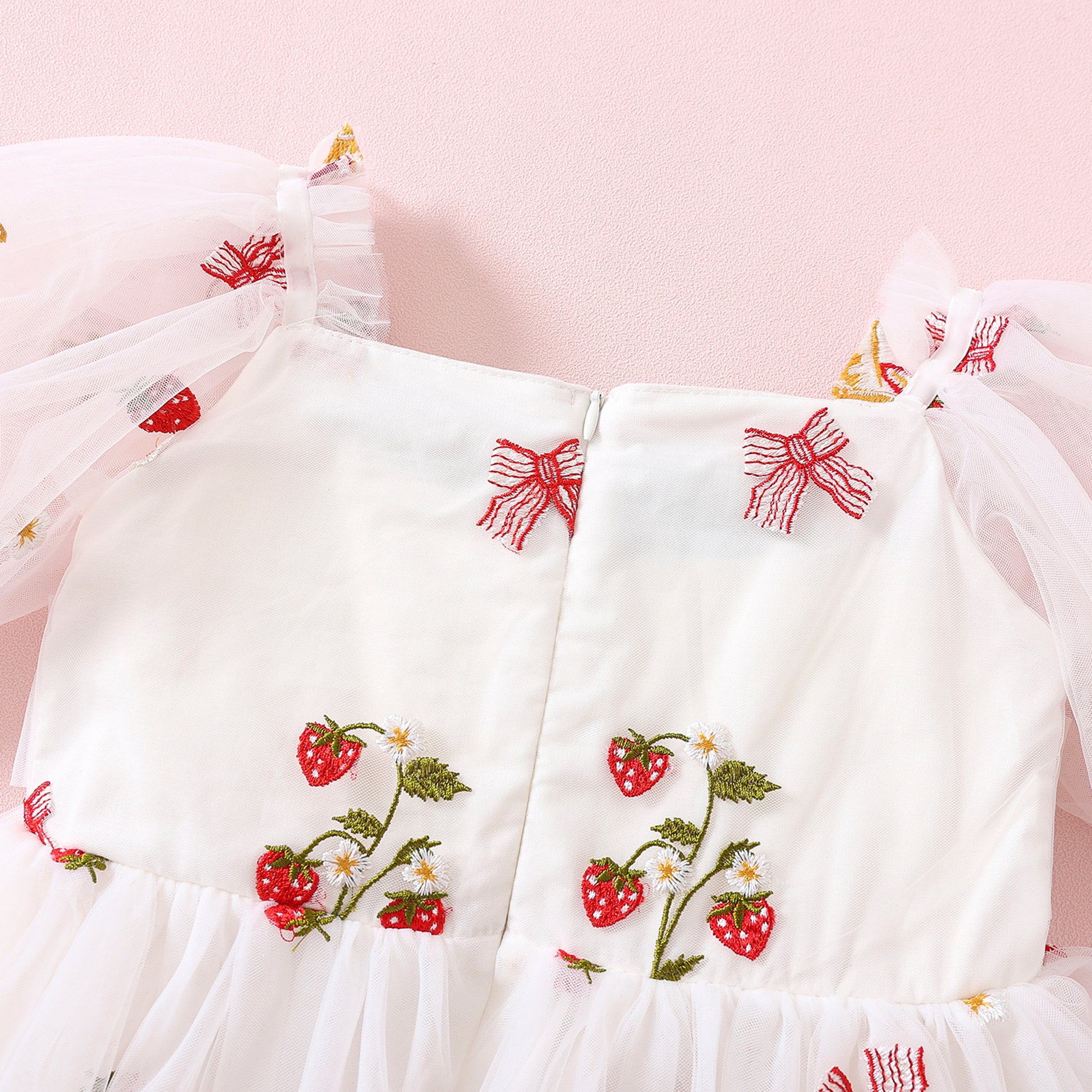 NEW 2024 Strawberry Cake Tulle Dress or Romper for Baby Girl, Toddler Sister Matching Outfits for Kids Birthday Party Gown, White Embroidered dresses