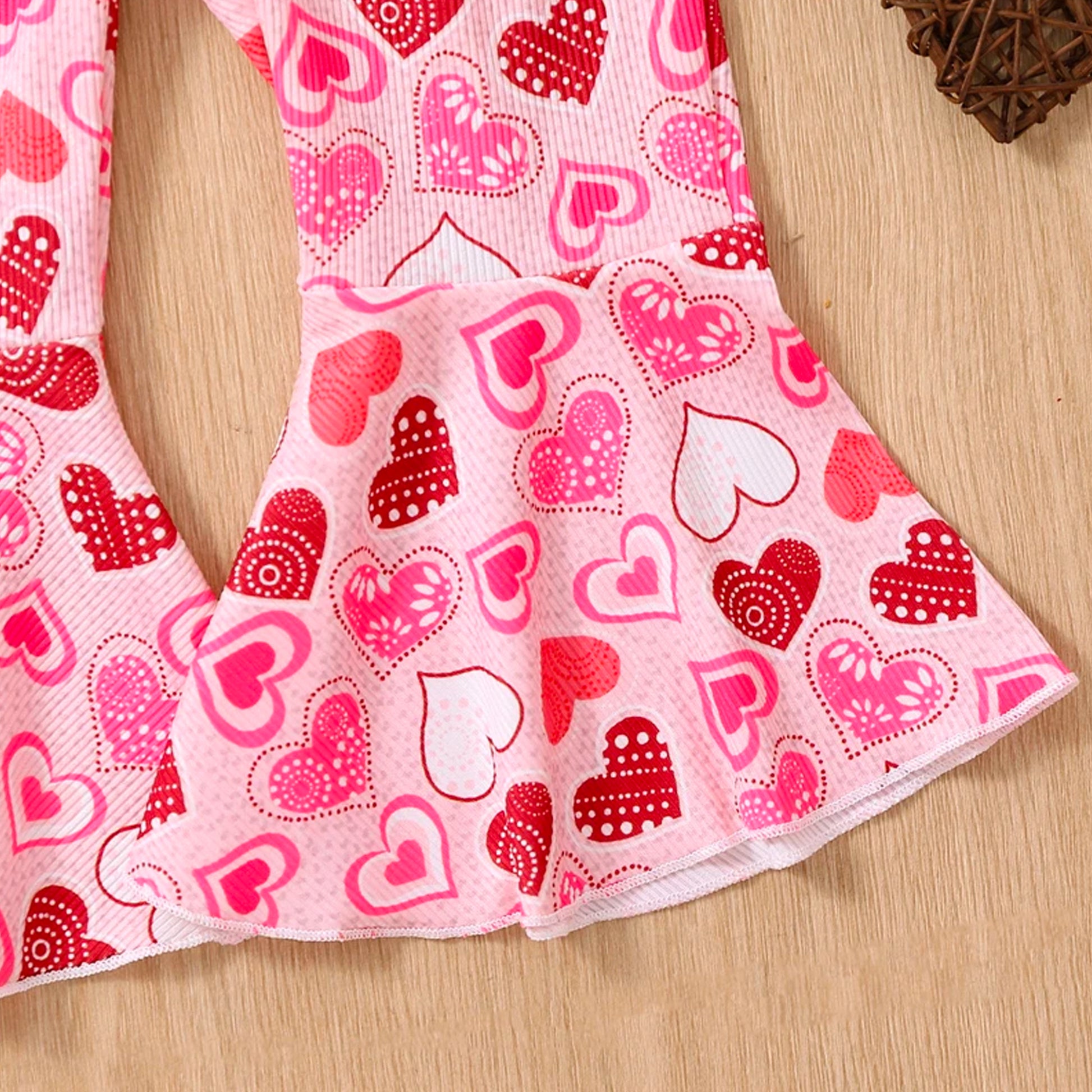 Bell Bottoms Baby Girl Overall with Hearts Print, Valentine's Day Outfit for Toddler and Kids