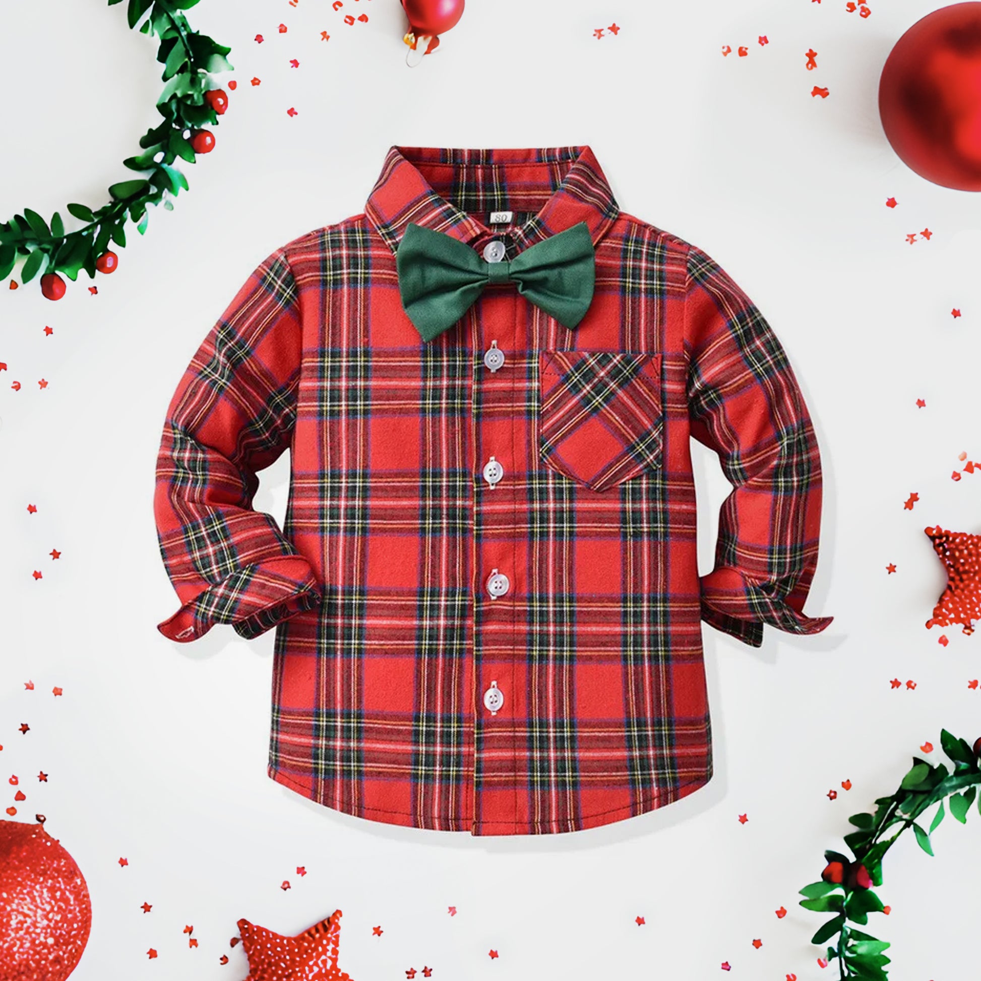 Christmas Baby Boy Outfit, Xmas Clothes Set pc with Tartan Plaid Shirt