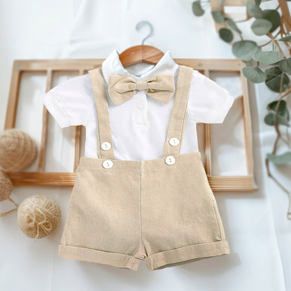 Personalized Baby Boy Outfit Beige Neutral for Special Occasion, custom name or monogram baby shirt for First birthday