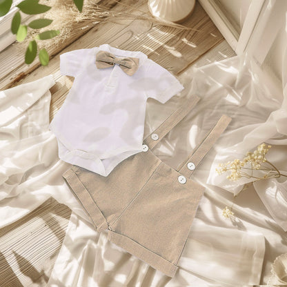 Personalized Baby Boy Outfit Beige Neutral for Special Occasion, custom name or monogram baby shirt for First birthday