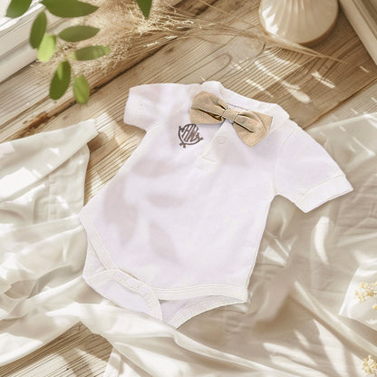 Personalized Baby Boy Outfit Beige Neutral for Special Occasion, custom name or monogram baby shirt for First birthday