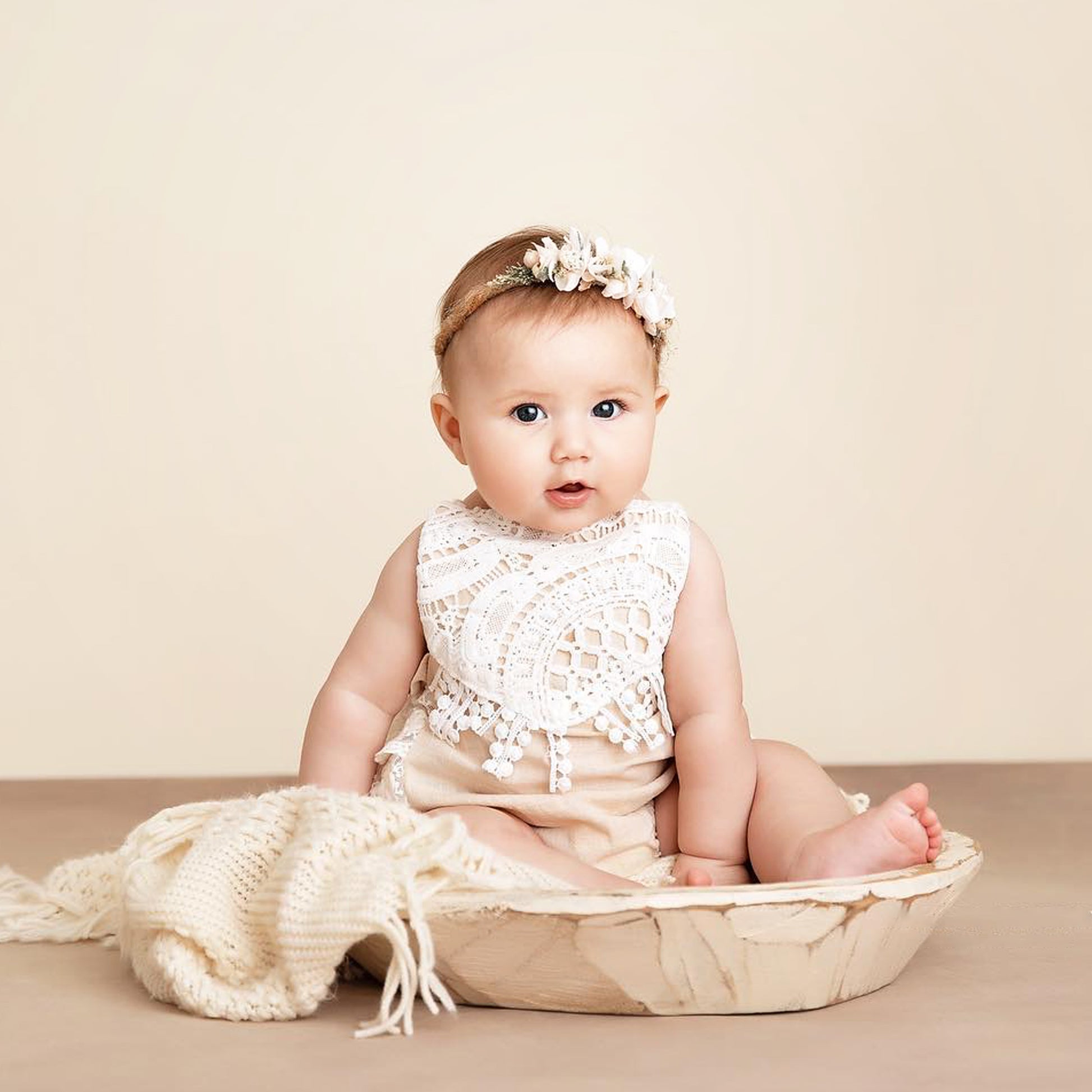 Easter Baby Girl Outfit, Boho Crochet Lace Romper for Cake Smash, Half AmimamiDoll Easter Baby Girl Outfit, Boho Crochet Lace Romper for Cake Smash, Half AmimamiDoll