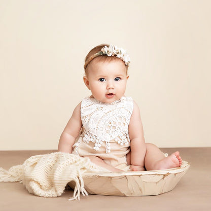 Lace flower girl outfit for Wedding, Newborn Half birthday dress .