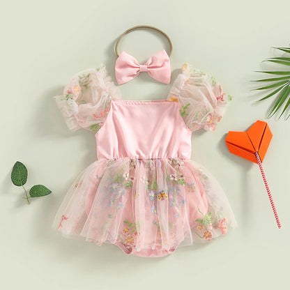 Embroidered Floral Tulle Dress Special Occasion, First Birthday Baby R AmimamiDoll Embroidered Floral Tulle Dress Special Occasion, First Birthday Baby R AmimamiDoll