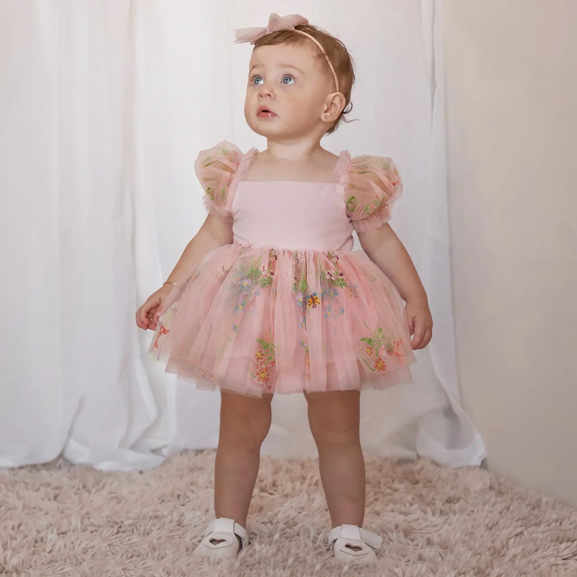 Embroidered Floral Tulle Dress Special Occasion, First Birthday Baby Romper, Cake Smash Outfit Girl Embroidered Floral Tulle Dress Special Occasion, First Birthday Baby Romper, Cake Smash Outfit Girl