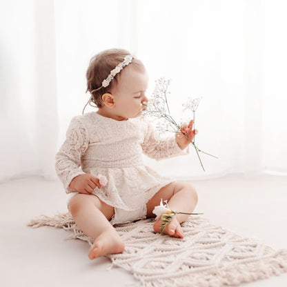 Cute lace baby girl dress for First Birthday photoshoot.