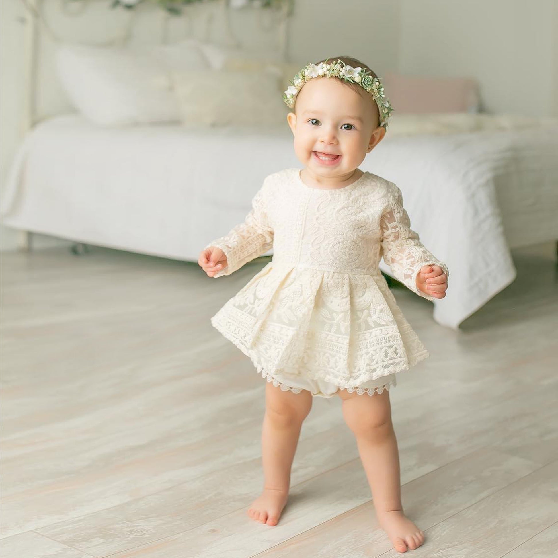 Baby Girl Lace Dress Long Sleeve, White Boho Toddler for Baptism, First Birthday Outfit Girl Baby Girl Lace Dress Long Sleeve, White Boho Toddler for Baptism, First Birthday Outfit Girl