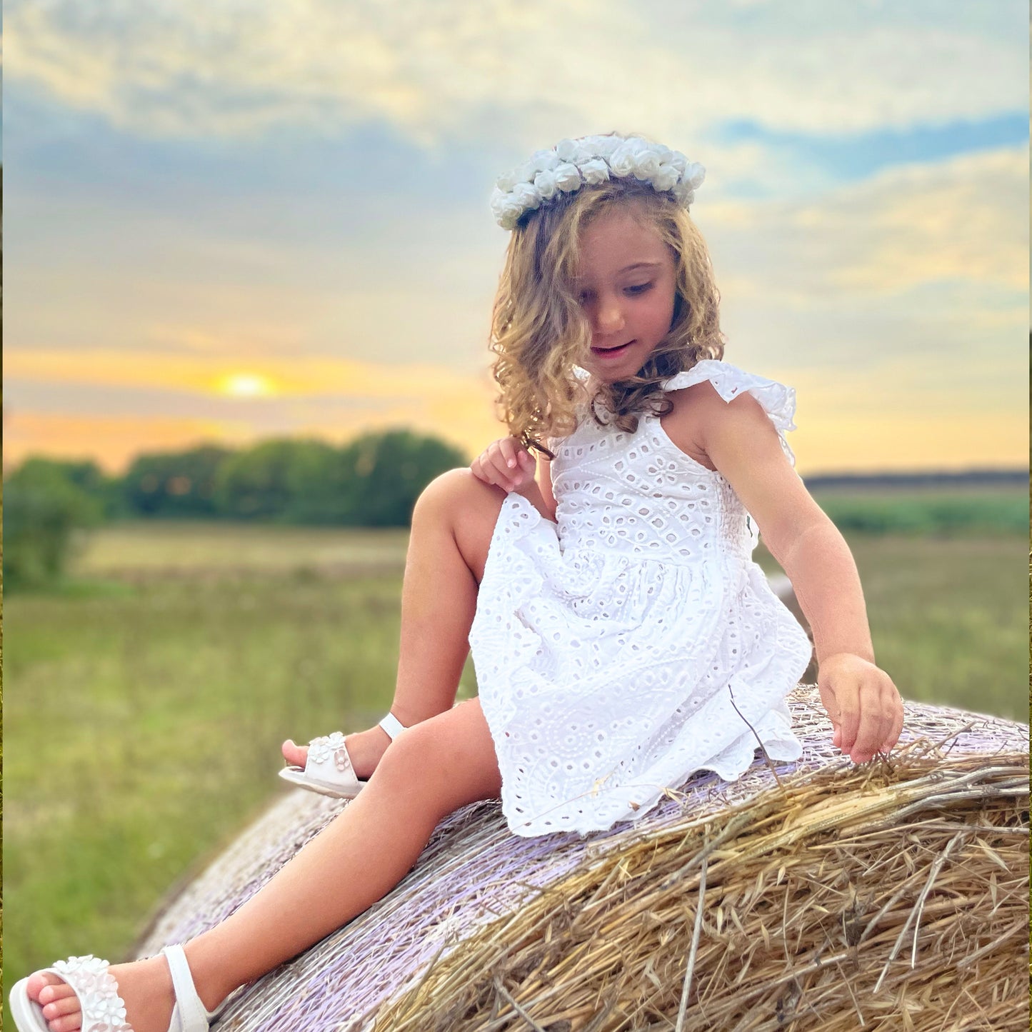 Toddler Flower Girl Dress for Summer Wedding, Junior Bridesmaid Outfit White for outdoor country boho ceremony