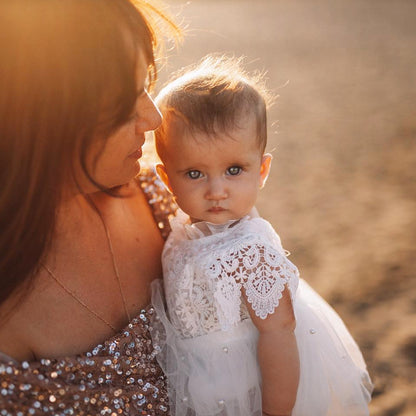 White lace toddler dress for First Communion.