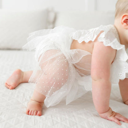 Lovely white baby Christening outfit. White Lace Smash Cake Outfit Girl, Boho Baby Romper Dress Tulle for First Birthday