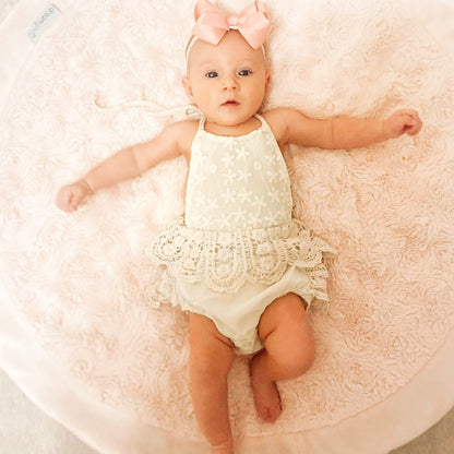 Beautiful Ivory Lace Romper for newborn.