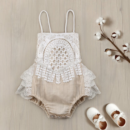 Boho lace romper baby girl, Cake smash outfit girl Newborn photo, Bohemian smash cake Summer first birthday dress with Ivory Crochet lace