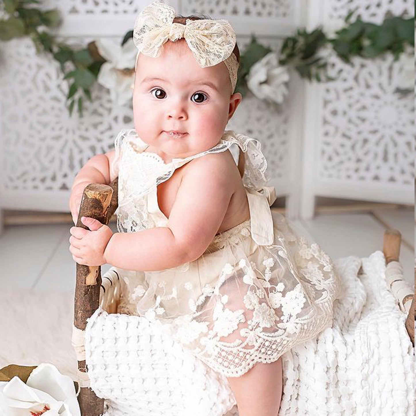 Cake Smash Outfit Girl, Ivory Lace Baby Dress Special Occasion, Boho Wedding Flower Girl Romper, First Birthday One Year Photoshoot, Baptism