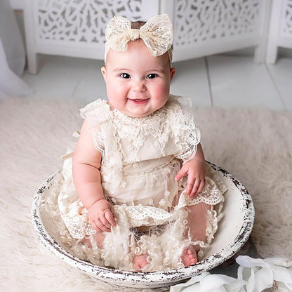 Cake Smash Outfit Girl, Ivory Lace Baby Dress Special Occasion, Boho Wedding Flower Girl Romper, First Birthday One Year Photoshoot, Baptism