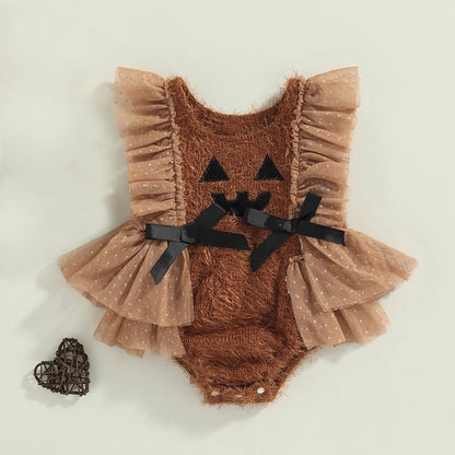 Halloween Cake Smash Baby girl outfit, Newborn Pumpkin Lace romper, Thanksgiving Photoshoot, Spooky 1st Birthday, Toddler tulle tutu dress