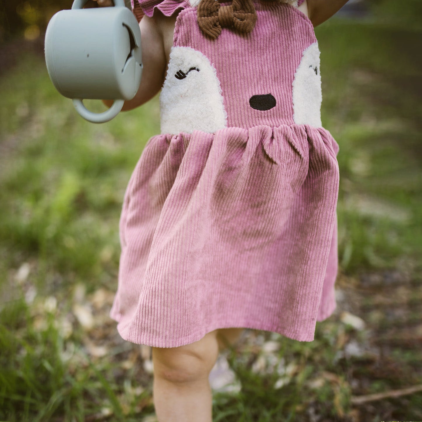 Pink Baby Girl Velvet Dress Apron, Xmas Deer Toddler Outfit, Forest Woodland Birthday