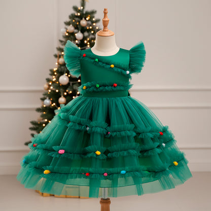 Green Christmas Tree Girls Dress + FREE GIFT