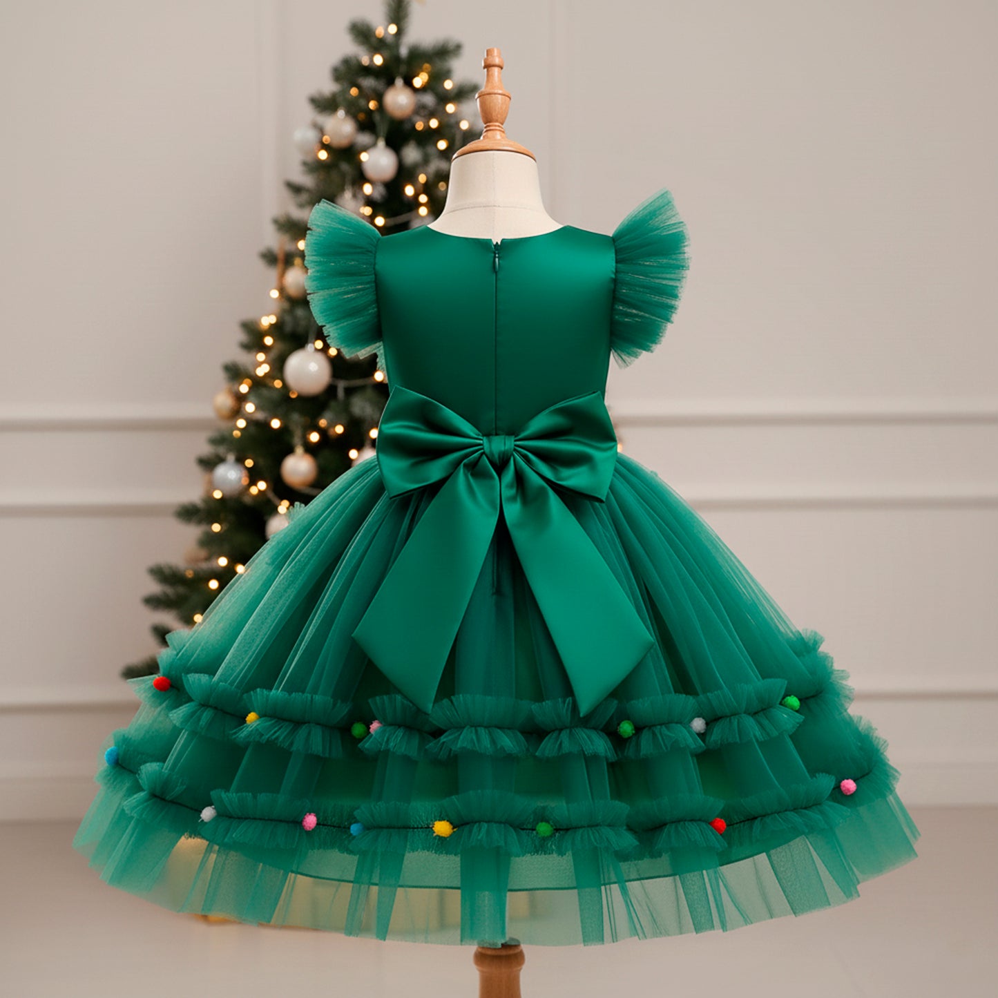 Green Christmas Tree Girls Dress + FREE GIFT