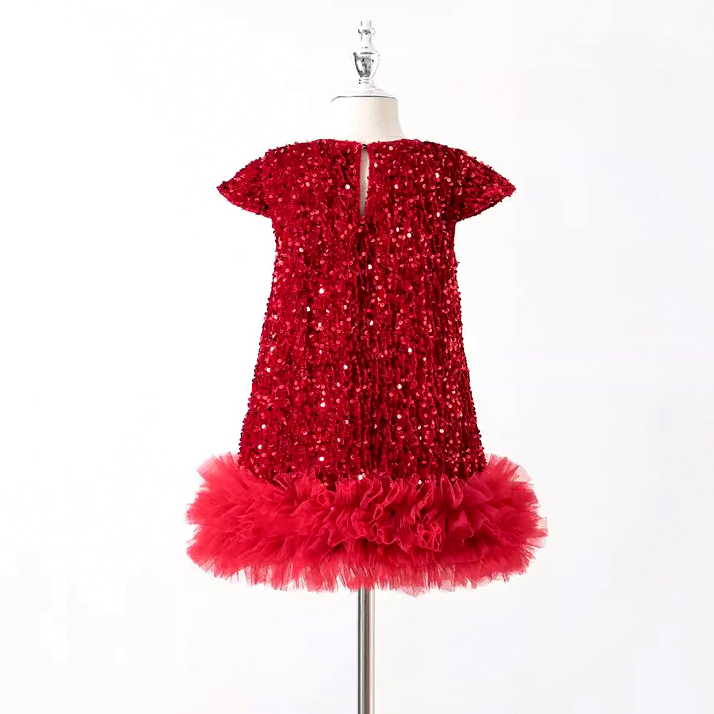 Toddler Girl Christmas Red Dress - Sparkle Sequin & Fluffy Tulle Ruffles